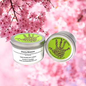 Cherry Blossom Soy Candle featuring a blend of blooming wildflowers and ripe red cherries, designed to evoke the tranquility of spring in any space.