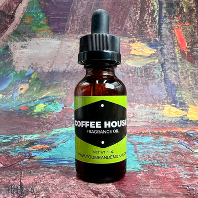 A delightful bottle of Coffee House Fragrance Oil, featuring the creamy and comforting aroma of a vanilla latte.