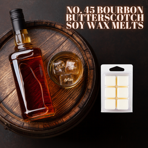 Fill your home with the rich aroma of No. 45 Bourbon Butterscotch Soy Wax Melts. A blend of butterscotch, bourbon whiskey, and vanilla. Long-lasting, eco-friendly, and flame-free. Perfect for a cozy, luxurious ambiance!