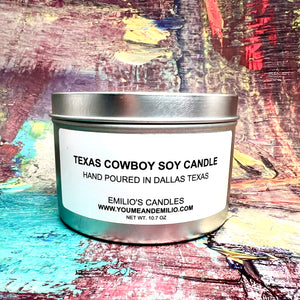 Texas Cowboy Soy Candle captures the essence of untamed plains, sunsets, and the adventurous spirit of the frontier.