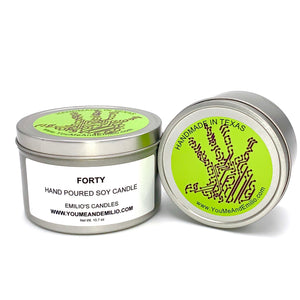 Hand-poured Forty Soy Candle with rich musky and floral scent.